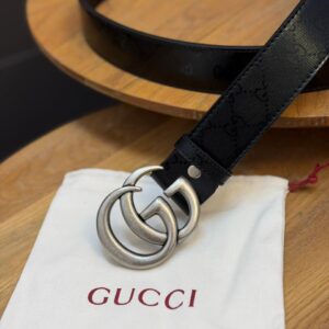 Correa Gucci Negra Hebilla Plateada